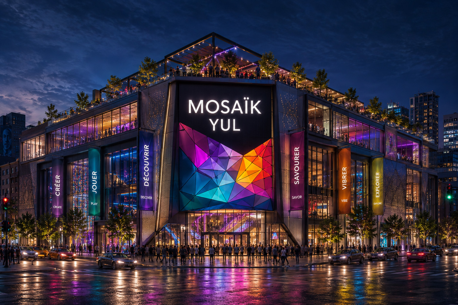 MOSAÏK YUL flagship destination at night